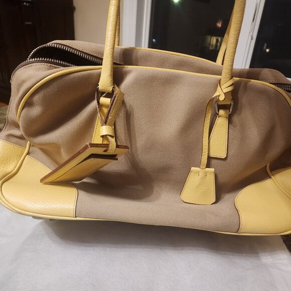 PRADA Tote Shoulder Small Beige × Yellow Canvas Leather-Preowned-EXCELLENT cond - Picture 2 of 7